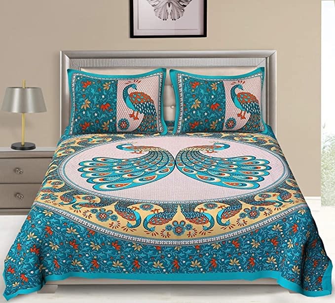 100% Cotton Printed Double Bedsheet (Green)
