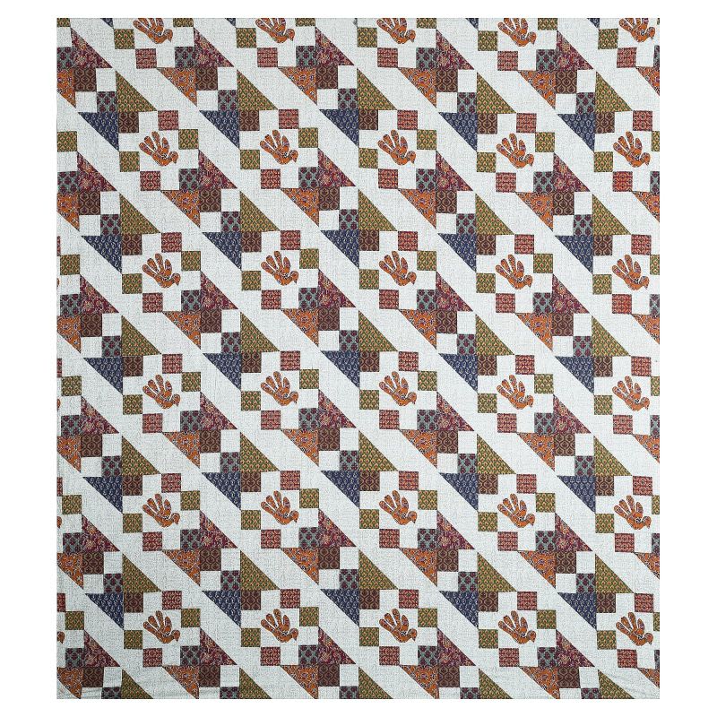 Barmeri Pastel Twill Cotton King Bedsheet With Colorful Patchwork Design
