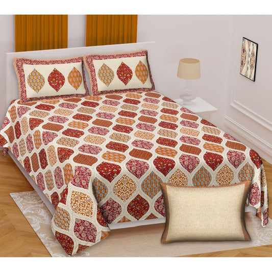 Barmeri Pastel Twill Cotton King Bedsheet With Colorful Patchwork Design