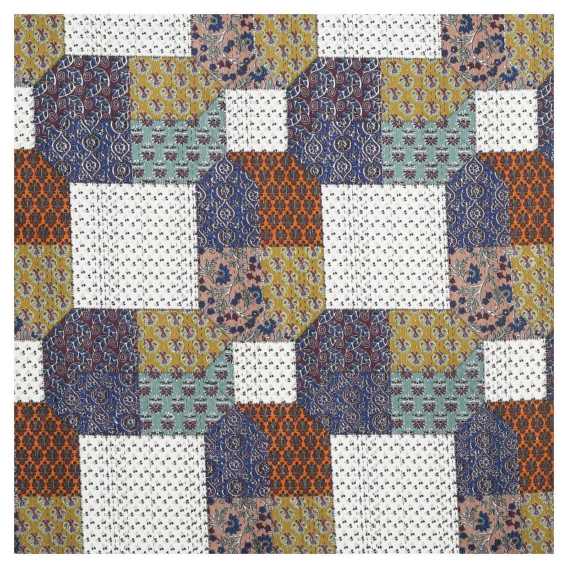 Barmeri Pastel Twill Cotton King Bedsheet With Colorful Patchwork Design