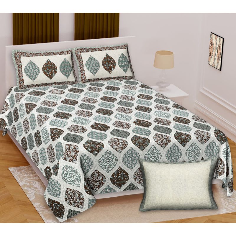 Barmeri Pastel Twill Cotton King Bedsheet With Colorful Patchwork Design