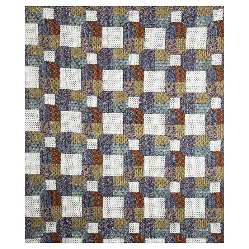 Barmeri Pastel Twill Cotton King Bedsheet With Colorful Patchwork Design