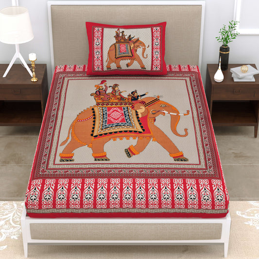 Big Elephant Printed Cotton single Bed Sheet With 1 Pillow Cover