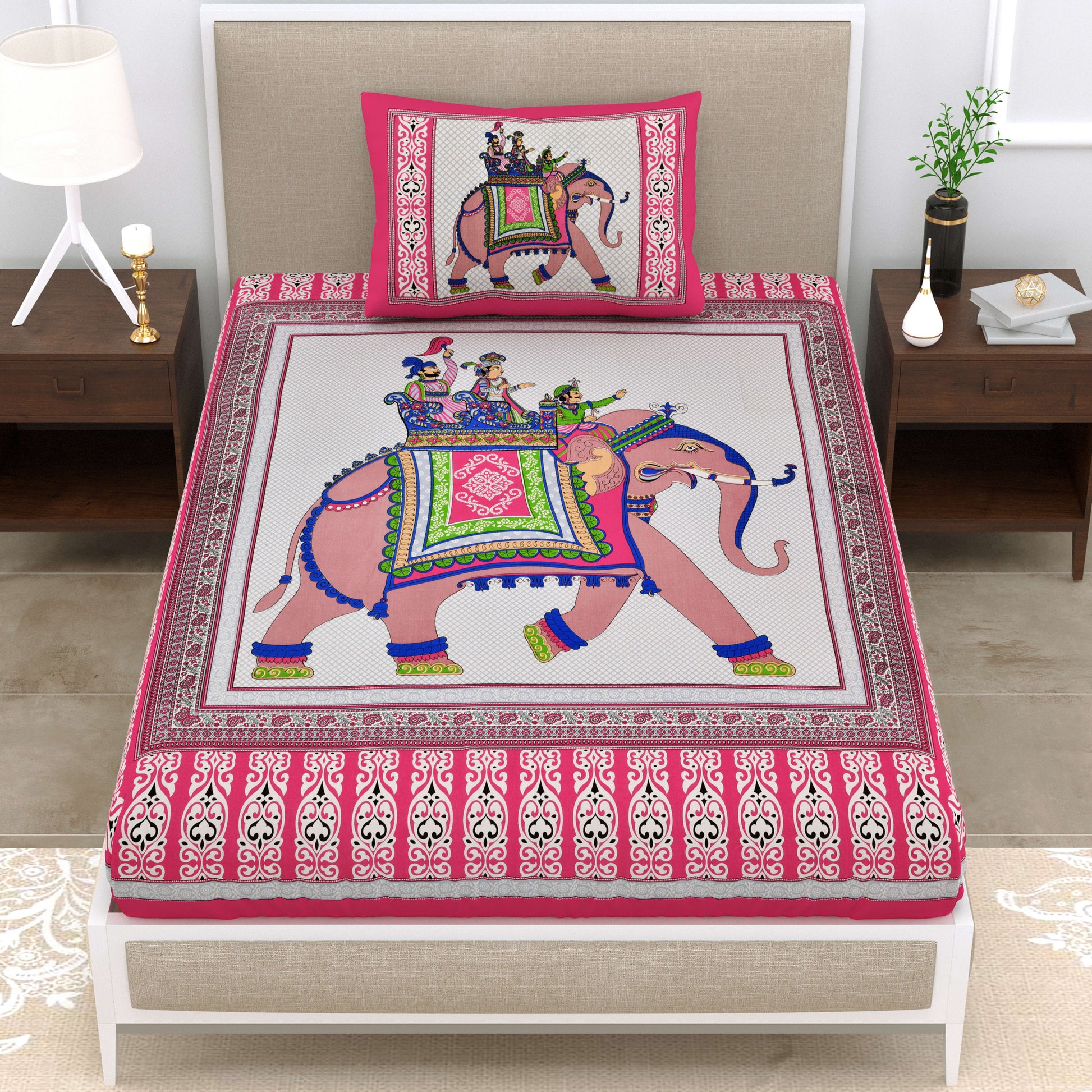 Big Elephant Printed Cotton single Bed Sheet With 1 Pillo Cover ?