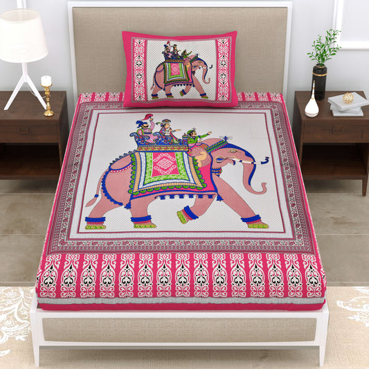 Big Elephant Printed Cotton single Bed Sheet With 1 Pillo Cover ?
