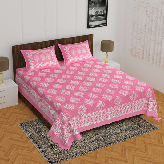 Jaipuri Prints Cotton Double Bedsheet (Pink)