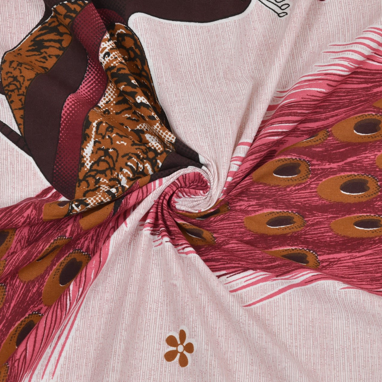 Peacock  Jaipur Print  Cotton Double Printed Flat Bedsheet  (Pack of 1, Pink)