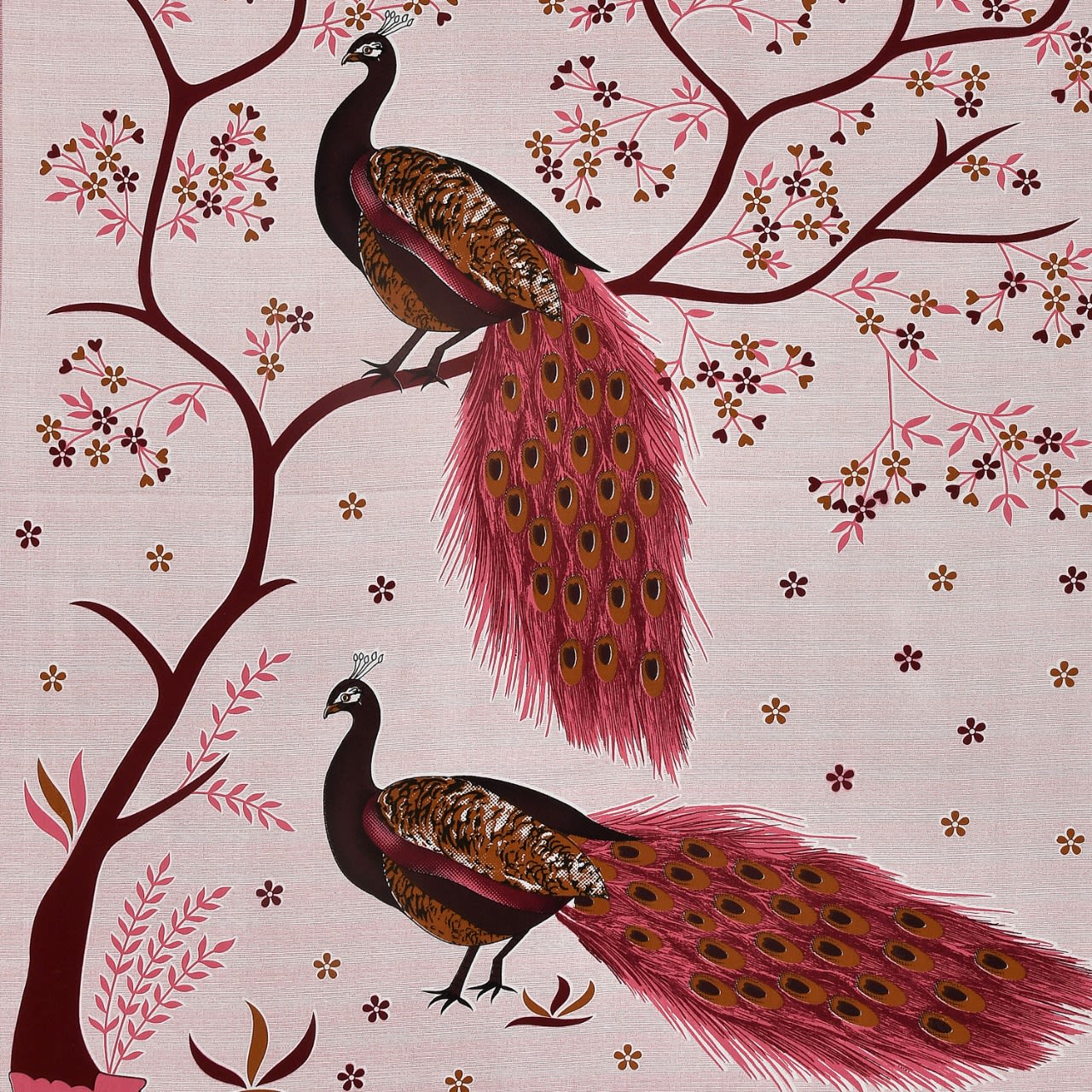 Peacock  Jaipur Print  Cotton Double Printed Flat Bedsheet  (Pack of 1, Pink)