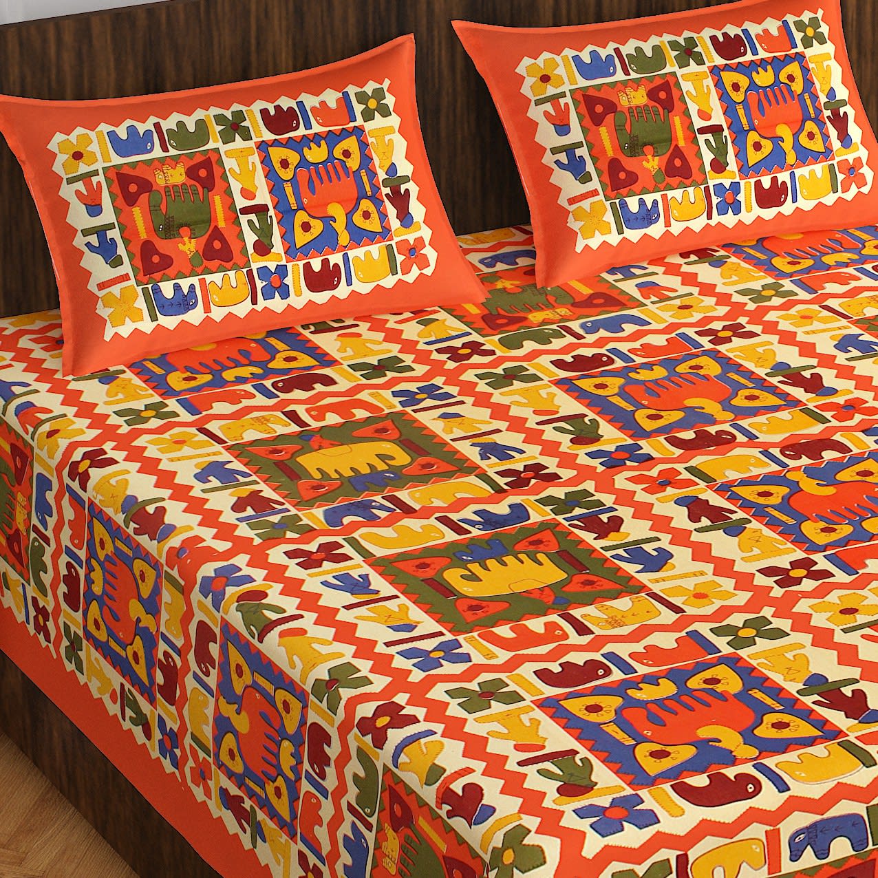 Cotton Printed Double Bedsheet (Orange)