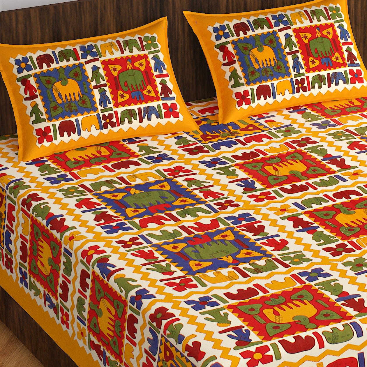 100% Cotton Printed Double Bedsheet (Yellow)