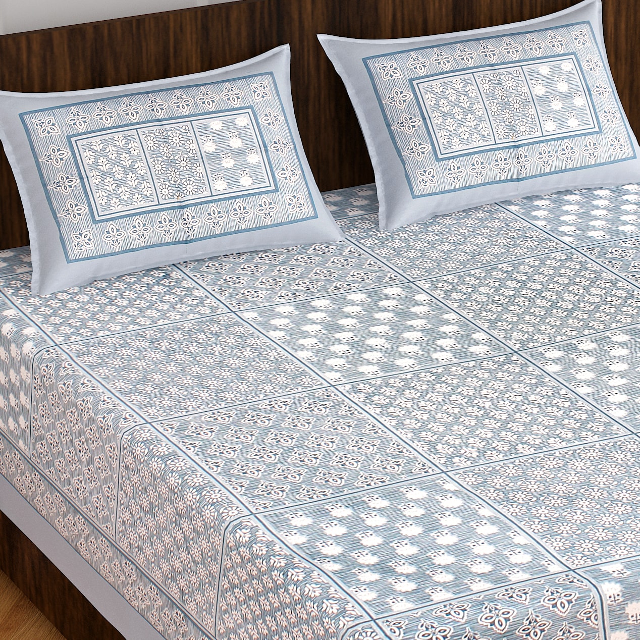 Cotton Double 3D Printed Flat Bedsheet  (Pack of 1, Grey)