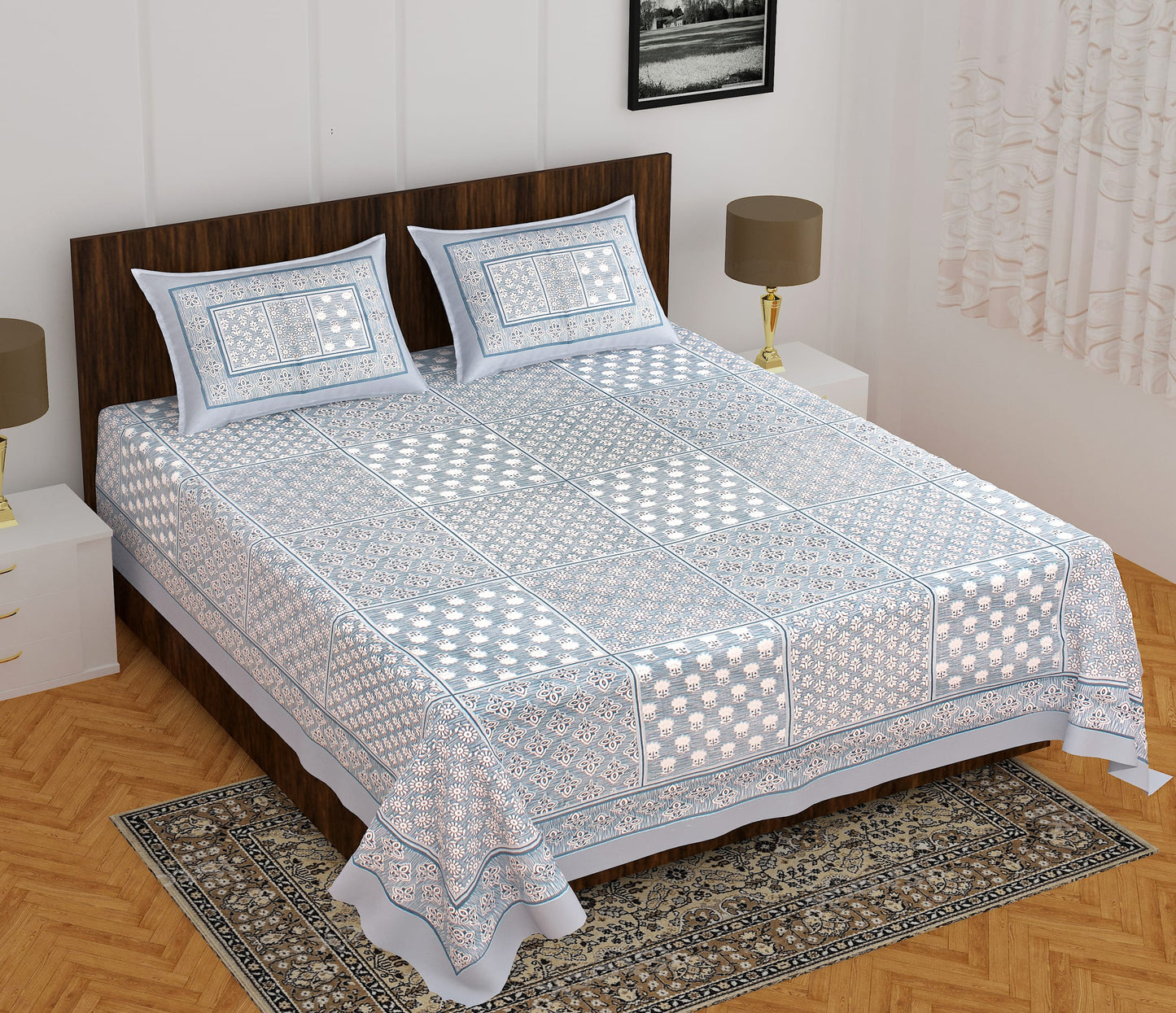 Cotton Double 3D Printed Flat Bedsheet  (Pack of 1, Grey)