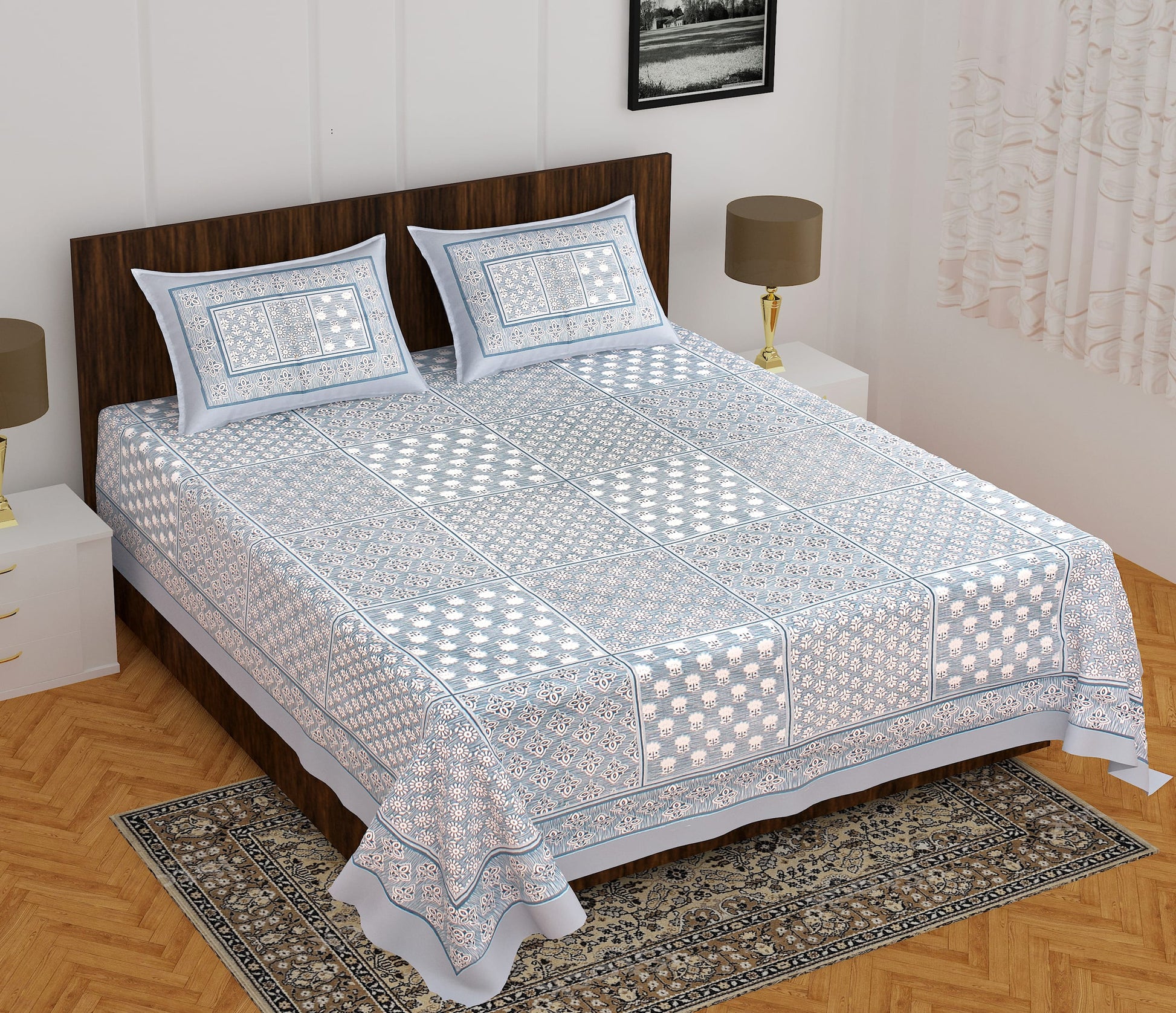 Cotton Double 3D Printed Flat Bedsheet  (Pack of 1, Grey)
