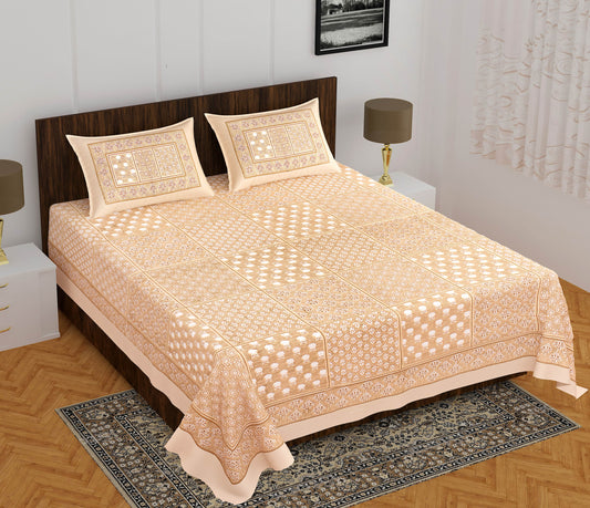 Cotton Double 3D Printed Flat Bedsheet  (Pack of 1, Khaake)