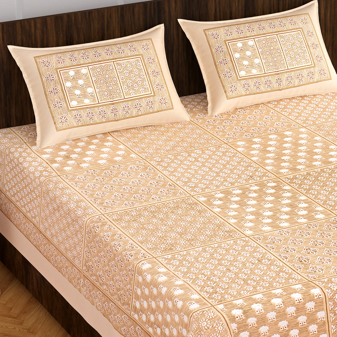 Cotton Double 3D Printed Flat Bedsheet  (Pack of 1, Khaake)