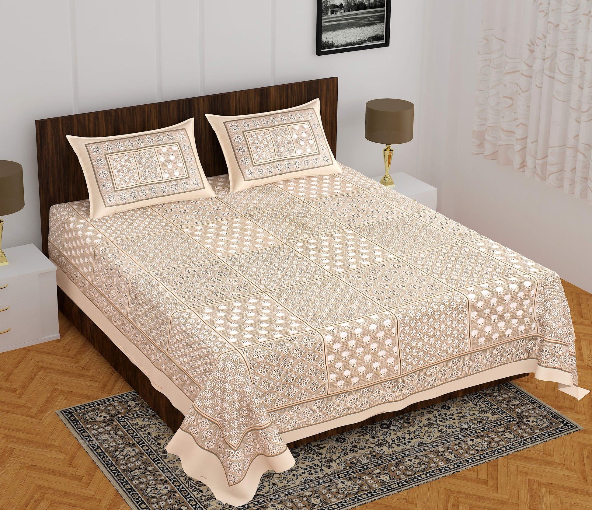 Cotton Double 3D Printed Flat Bedsheet  (Pack of 1, Olive)