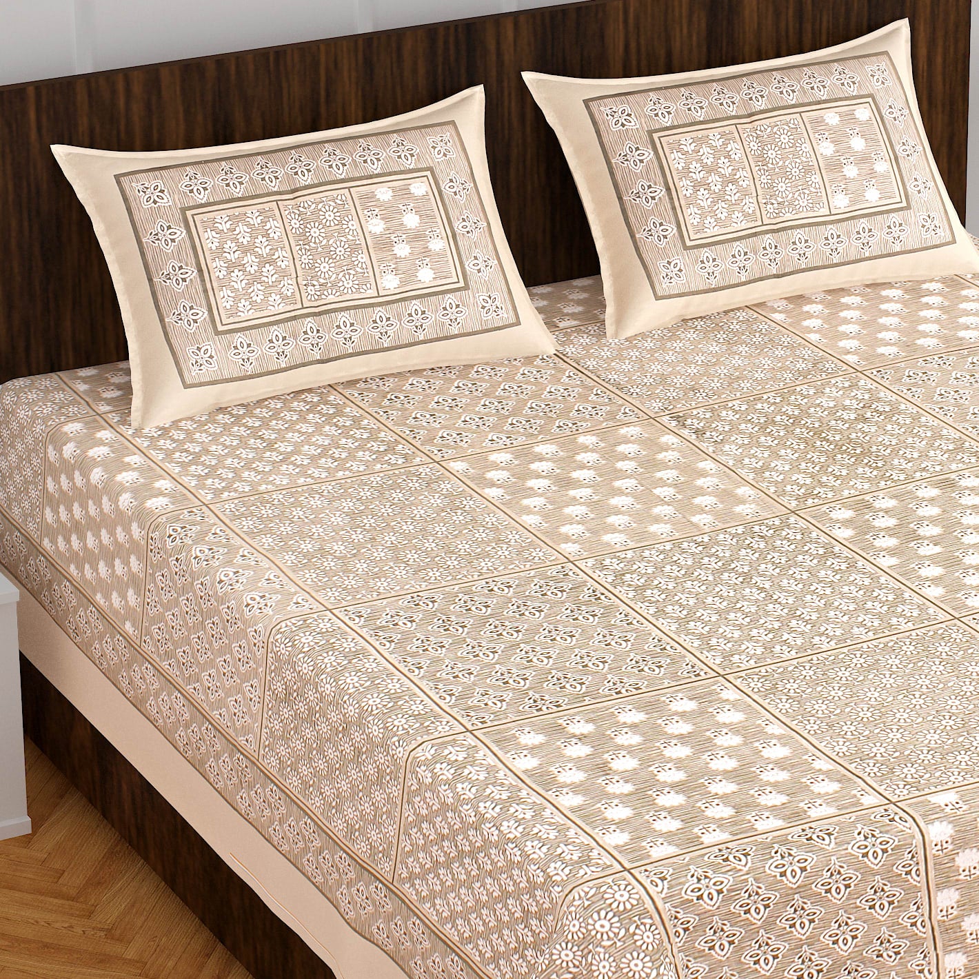 Cotton Double 3D Printed Flat Bedsheet  (Pack of 1, Olive)