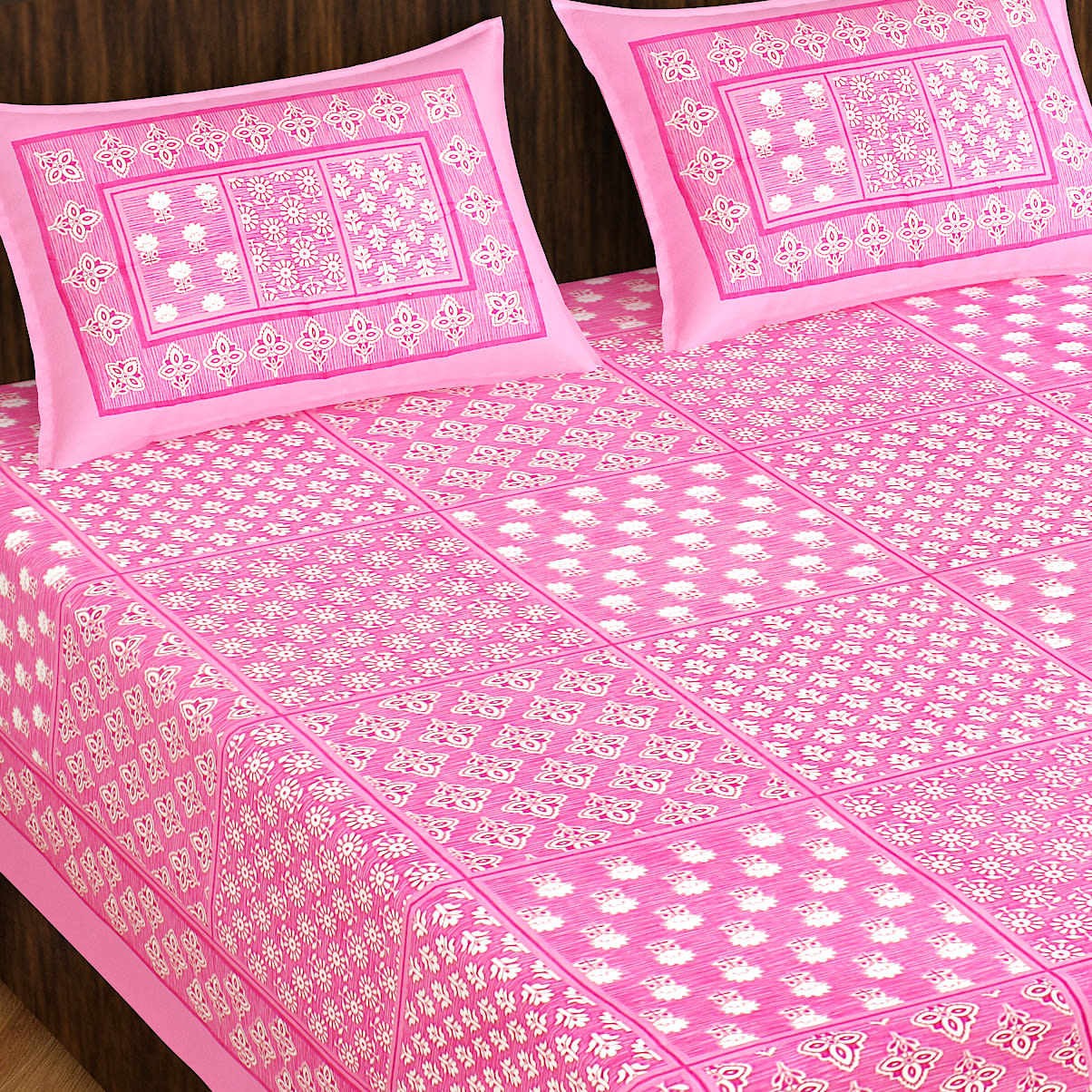 Cotton Double 3D Printed Flat Bedsheet  (Pack of 1, Pink)