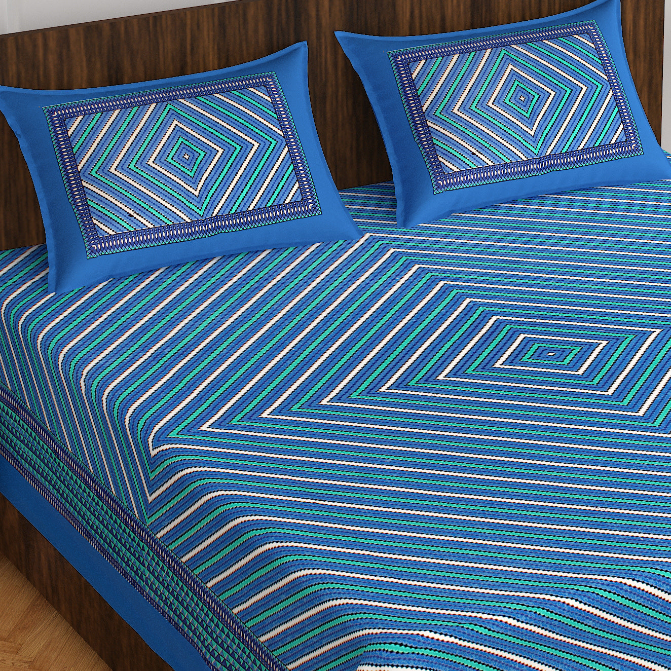 Cotton Double Jaipuri Prints Bedsheet  (Pack of 1, BLUE)