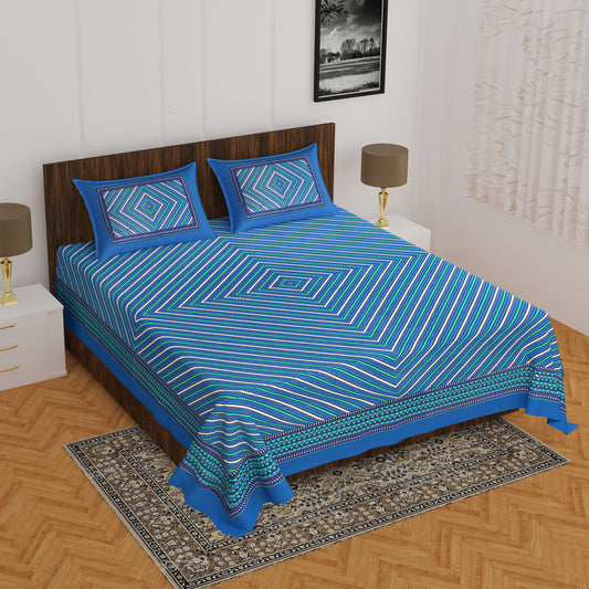 Cotton Double Jaipuri Prints Bedsheet  (Pack of 1, BLUE)