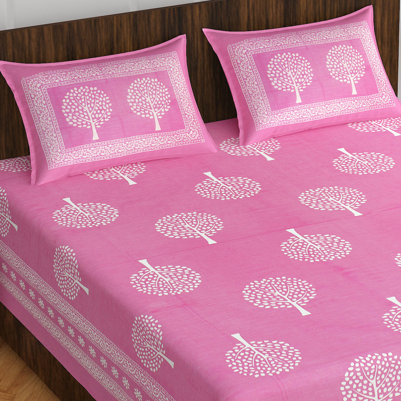 Cotton Double Jaipuri Prints Bedsheet  (Pack of 1, PINK)