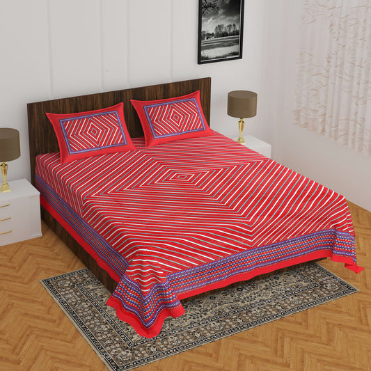 Cotton Double Jaipuri Prints Bedsheet  (Pack of 1, RED)