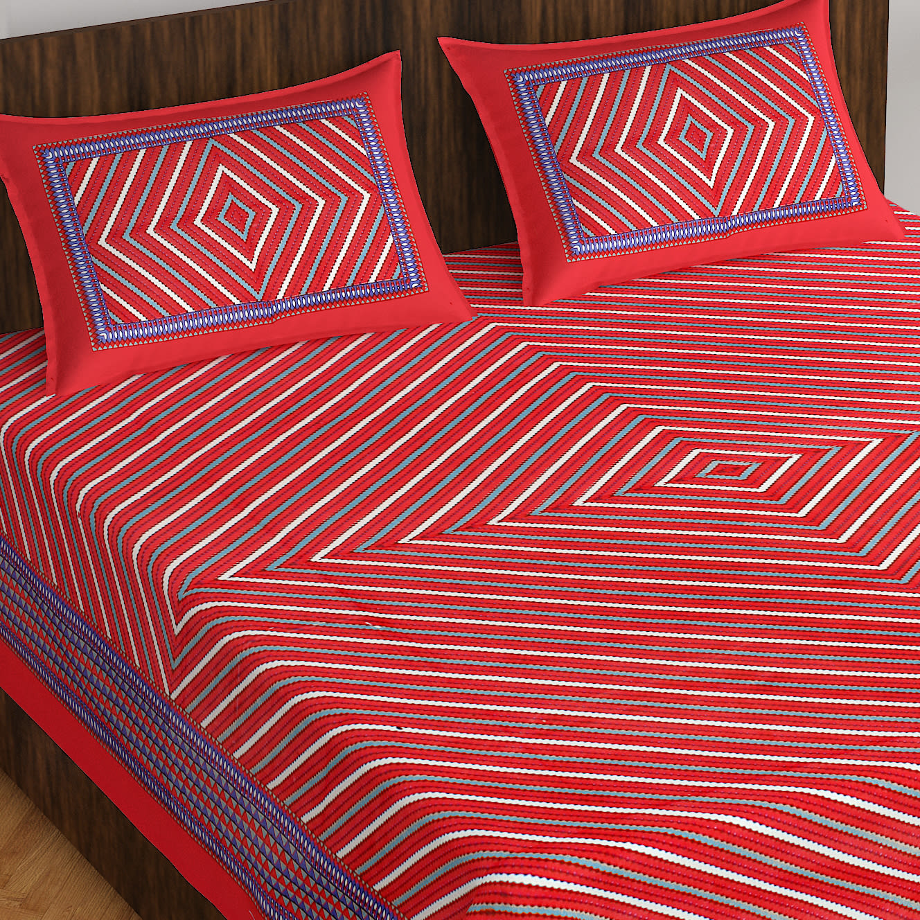 Cotton Double Jaipuri Prints Bedsheet  (Pack of 1, RED)