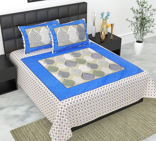 Cotton Double Jaipuri Prints Flat Bedsheet  With 2 Pillow Cover