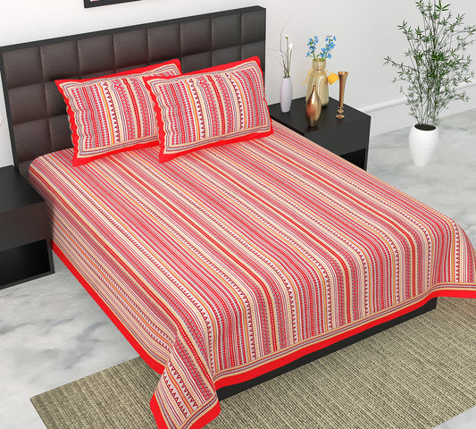 Cotton Double Jaipuri Prints Flat Bedsheet  With 2 Pillow Cover