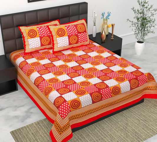 Cotton Double Jaipuri Prints Flat Bedsheet  With 2 Pillow Cover