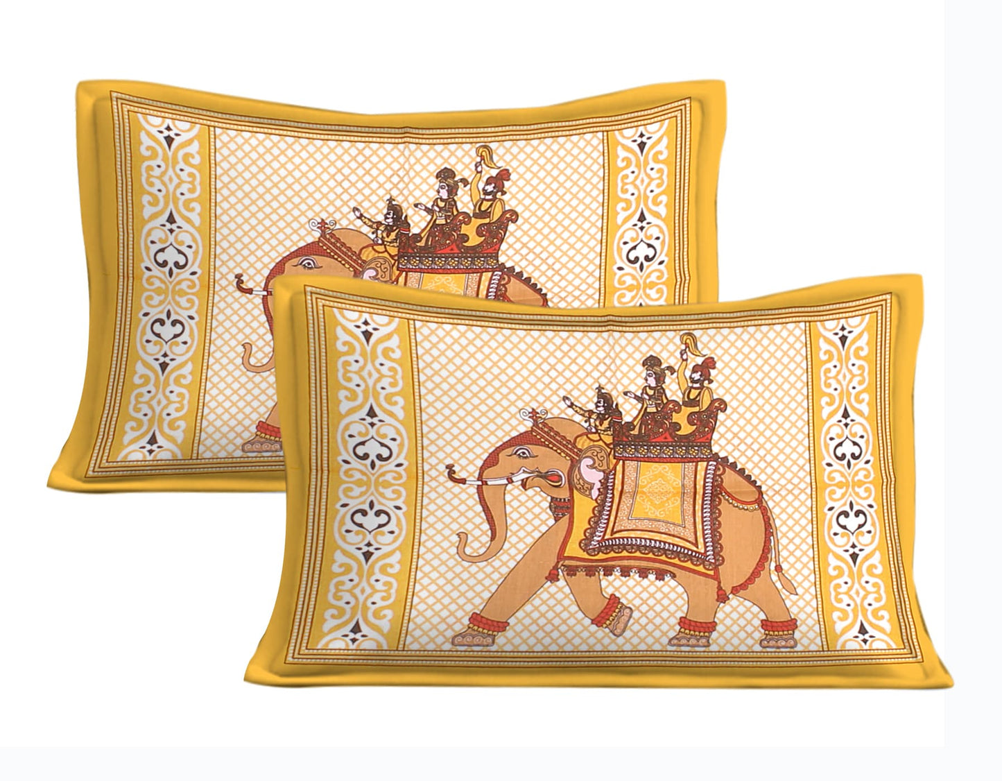 Cotton Double Jaipuri Prints Flat Bedsheet  With 2 Pillow Cover
