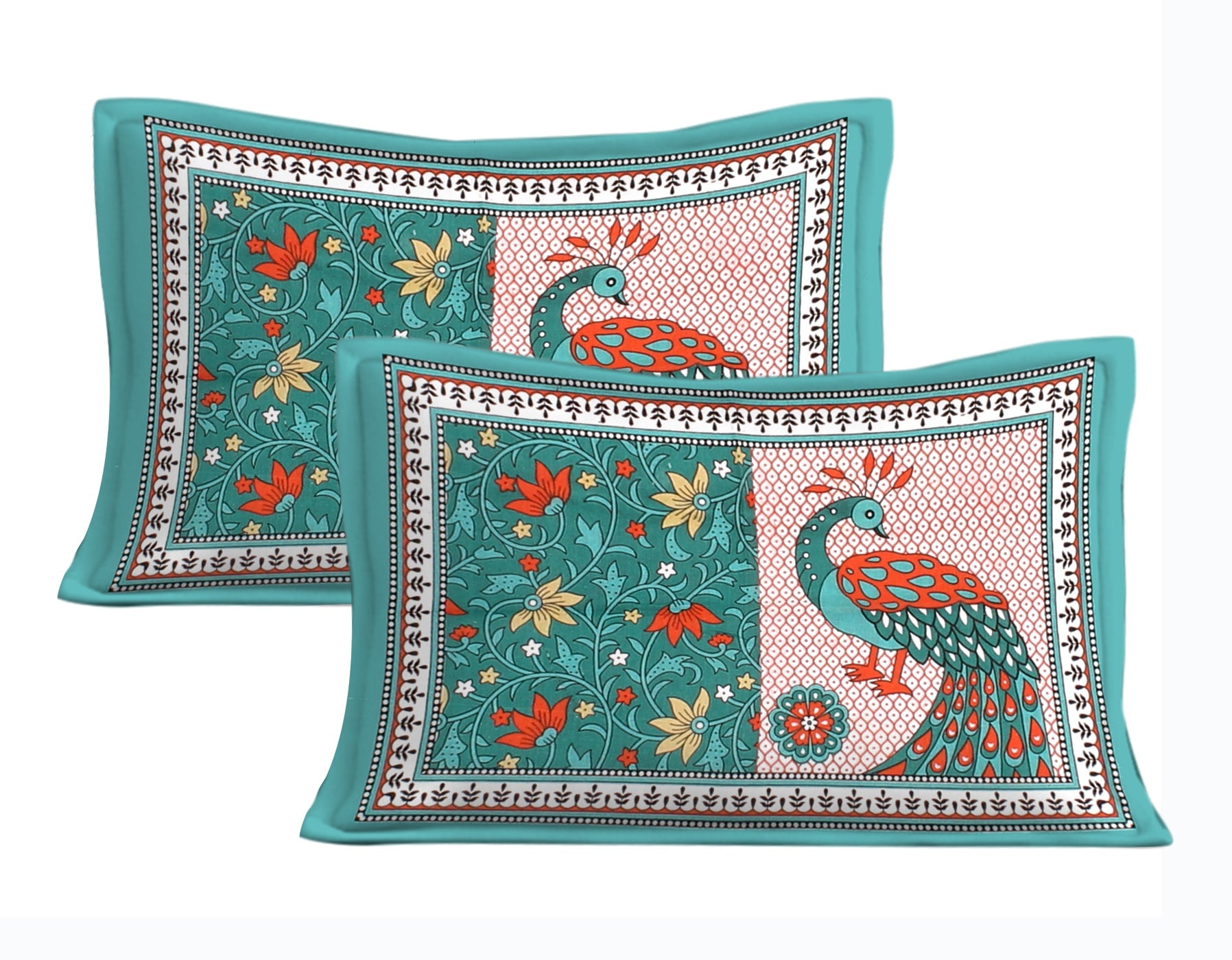 Cotton Double Jaipuri Prints Flat Bedsheet  With 2 Pillow Cover