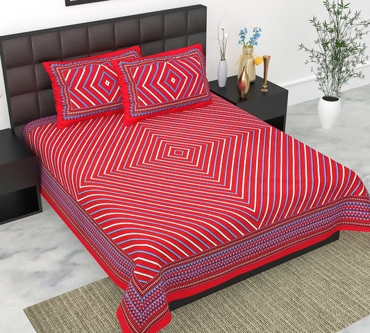 Cotton Double Jaipuri Prints Flat Bedsheet  With 2 Pillow Cover