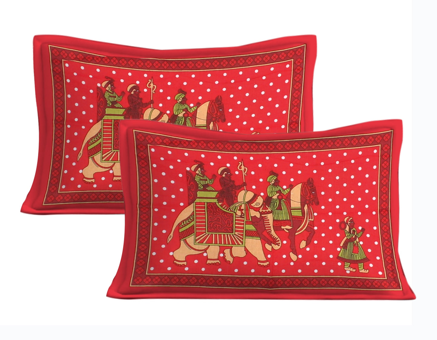 Cotton Double Jaipuri Prints Flat Bedsheet  With 2 Pillow Cover