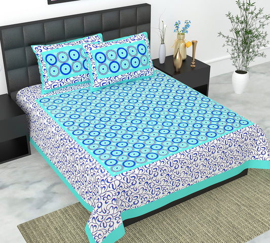 Cotton Double Jaipuri Prints Flat Bedsheet  With 2 Pillow Cover