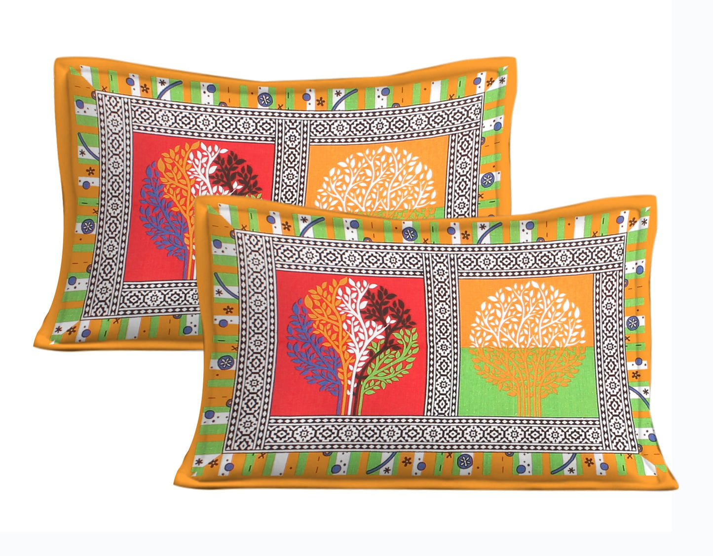 Cotton Double Jaipuri Prints Flat Bedsheet  With 2 Pillow Cover