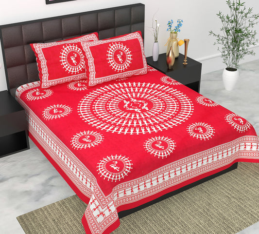Cotton Double Jaipuri Prints Flat Bedsheet  With 2 Pillow Cover