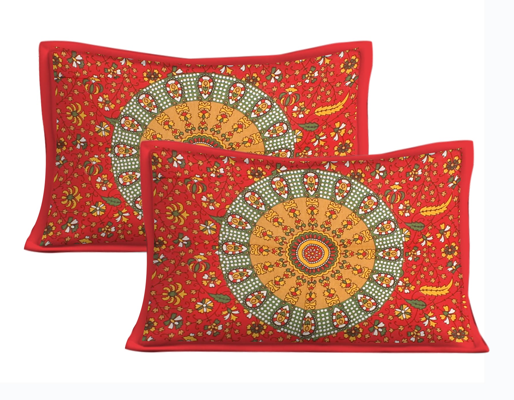 Cotton Double Jaipuri Prints Flat Bedsheet  With 2 Pillow Cover