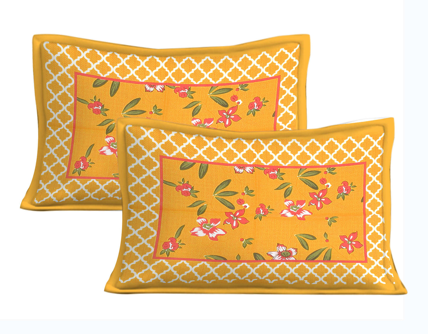 Cotton Double Jaipuri Prints Flat Bedsheet  With 2 Pillow Cover