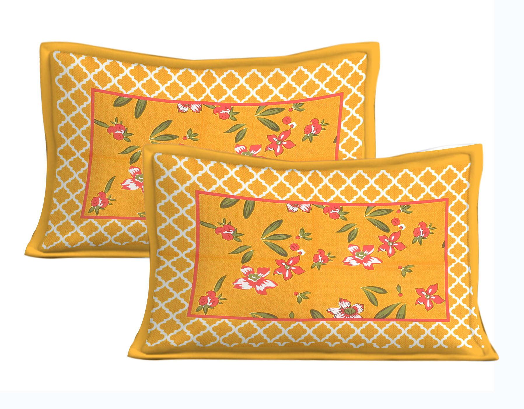 Cotton Double Jaipuri Prints Flat Bedsheet  With 2 Pillow Cover
