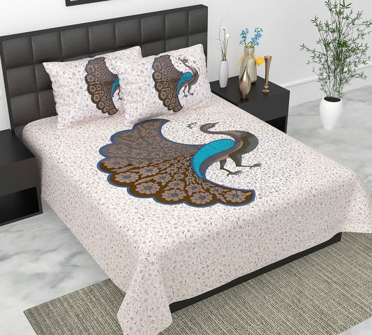 Cotton Double Jaipuri Prints Flat Bedsheet  With 2 Pillow Cover