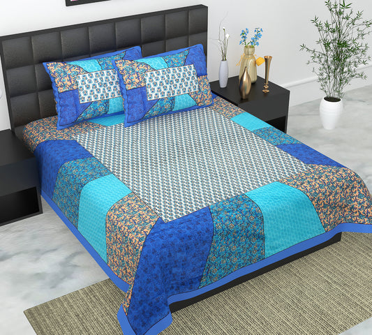 Cotton Double Jaipuri Prints Flat Bedsheet  With 2 Pillow Cover