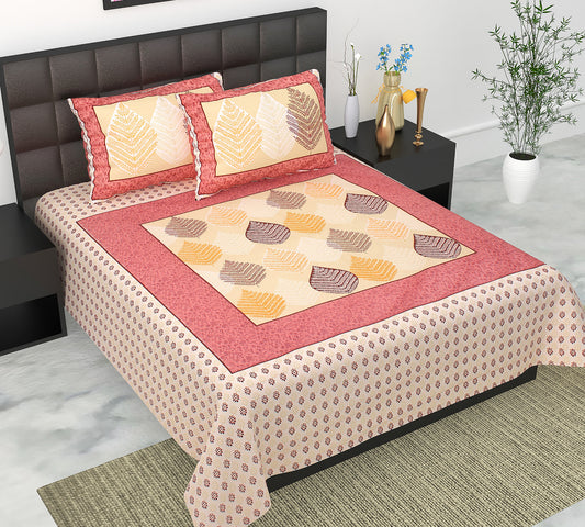 Cotton Double Jaipuri Prints Flat Bedsheet  With 2 Pillow Cover