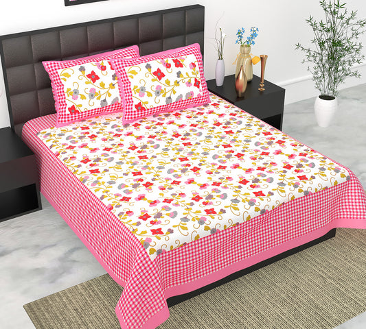 Cotton Double Jaipuri Prints Flat Bedsheet  With 2 Pillow Cover