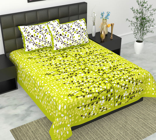 Cotton Double Jaipuri Prints Flat Bedsheet  With 2 Pillow Cover