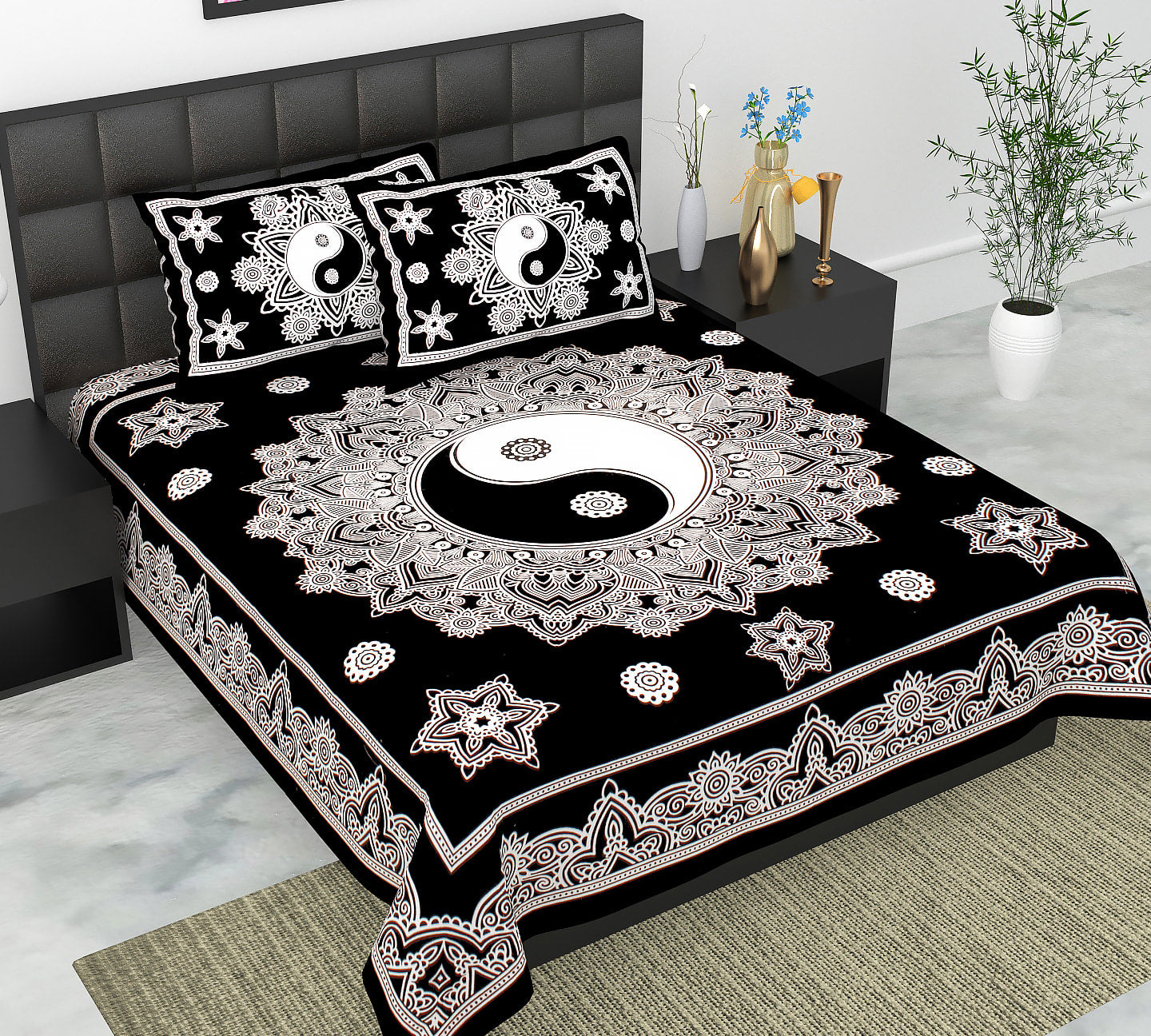 Cotton Double Jaipuri Prints Flat Bedsheet  With 2 Pillow Cover