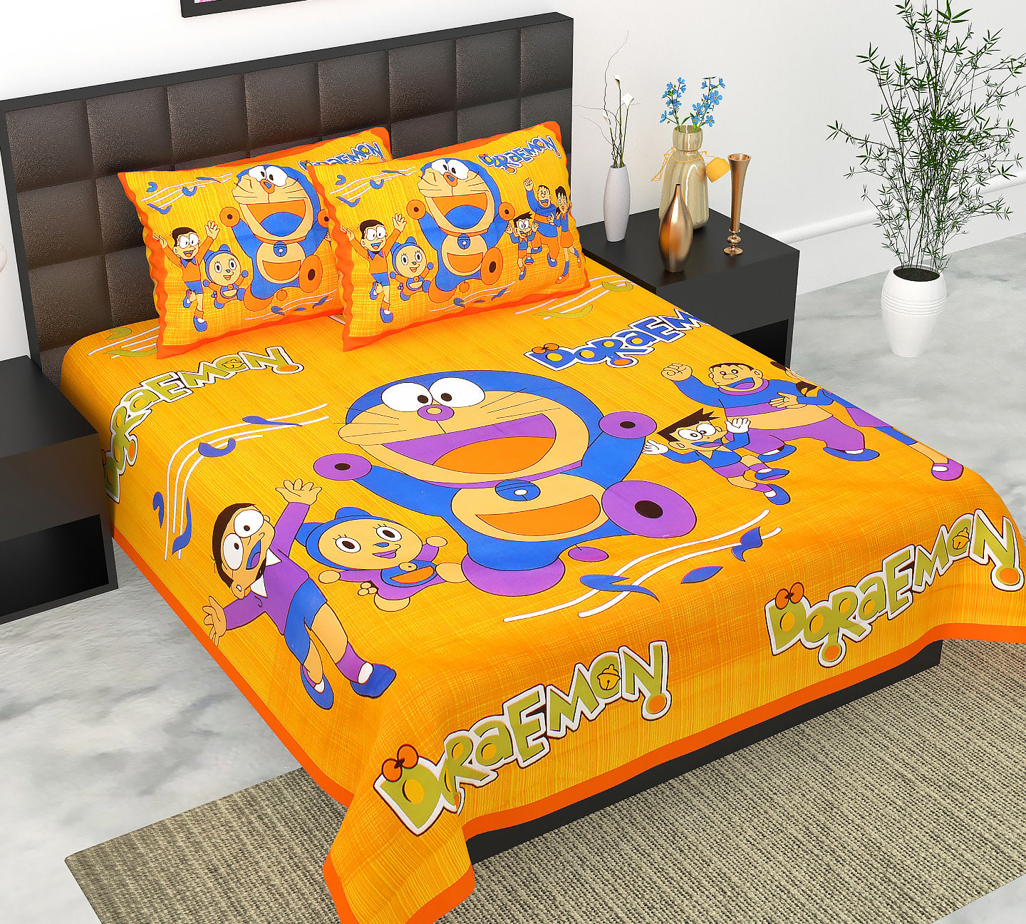 Cotton Double Jaipuri Prints Flat Bedsheet  With 2 Pillow Cover