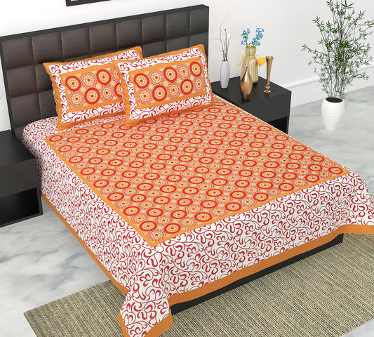 Cotton Double Jaipuri Prints Flat Bedsheet  With 2 Pillow Cover