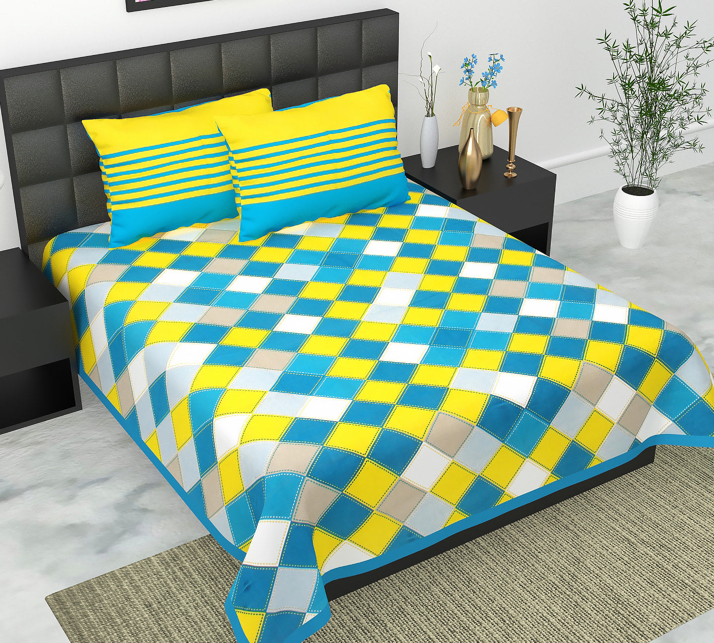 Cotton Double Jaipuri Prints Flat Bedsheet  With 2 Pillow Cover