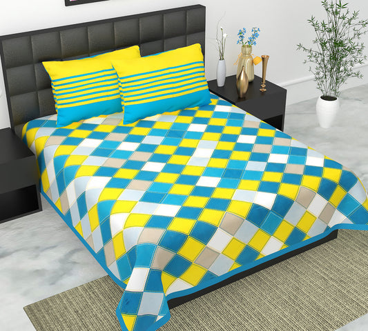 Cotton Double Jaipuri Prints Flat Bedsheet  With 2 Pillow Cover